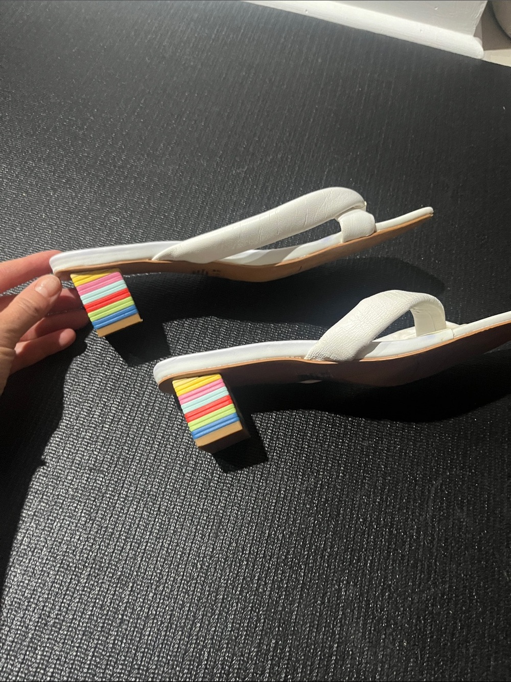 Franco Sarto White Padded Toe-Loop Slide Sandals with Gold Accent